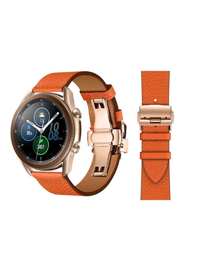 Perfii Genuine Leather Replacement Band for Samsung Galaxy Watch3 45mm Orange - Image 1