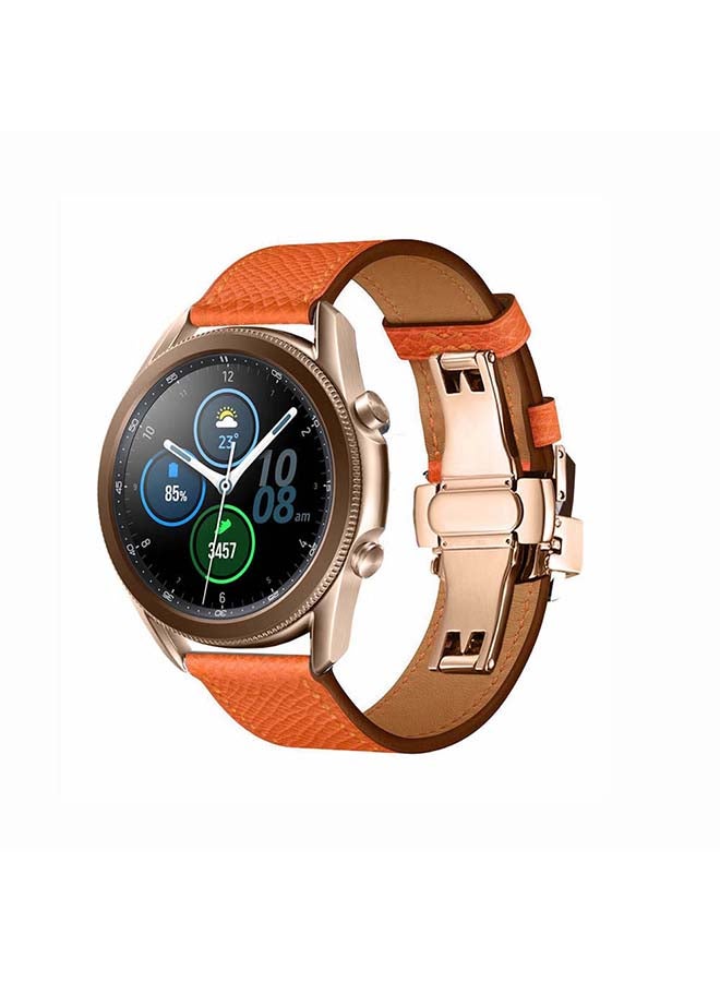 Perfii Genuine Leather Replacement Band for Samsung Galaxy Watch3 45mm Orange - Image 2