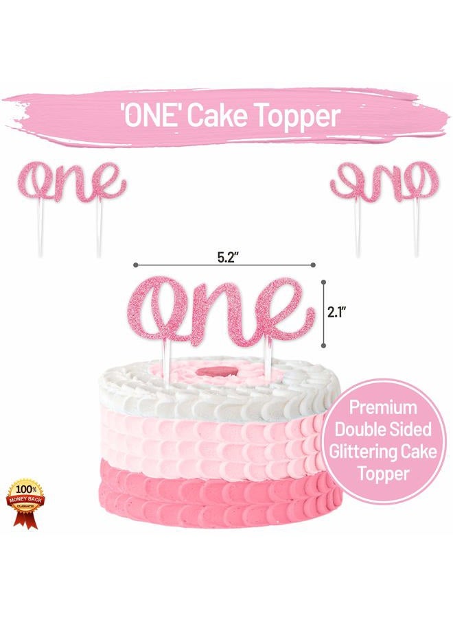 PartyHooman 1st Birthday Girl Decorations WITH Crown - 1 Year Old Baby First Birthday Decorations Girl - Princess Theme Cake Smash Party Supplies - ONE High Chair Banner, Cake Topper, No.1 Flower Crown - Image 3