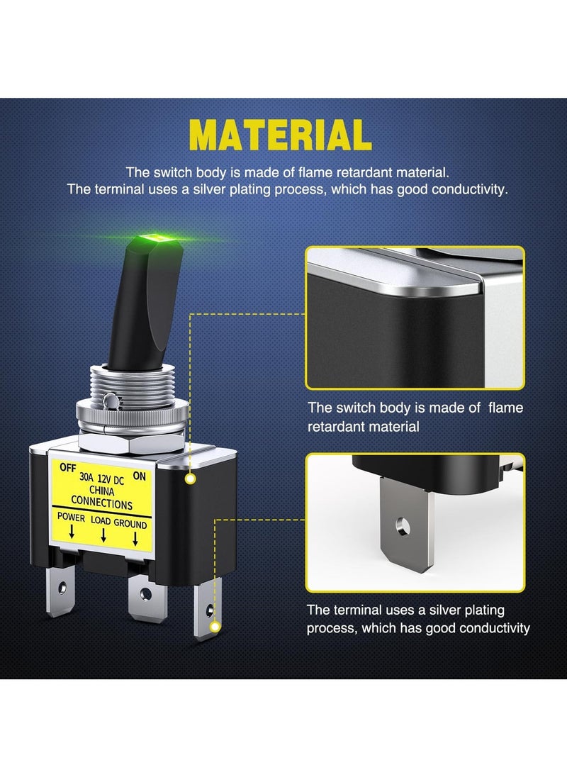 Loquat 5 Pcs LED Lighted Toggle Switch, 30A Heavy Duty Toggle Rocker Switch ON Off 12V DC with LED Light Car Truck Auto Refit 12mm Mounting Hole, for Automotive Cars Trucks Boats Racing Cars - Image 5