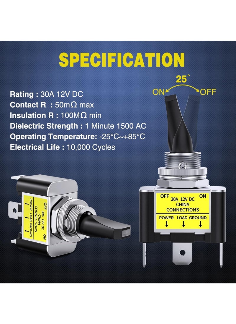 Loquat 5 Pcs LED Lighted Toggle Switch, 30A Heavy Duty Toggle Rocker Switch ON Off 12V DC with LED Light Car Truck Auto Refit 12mm Mounting Hole, for Automotive Cars Trucks Boats Racing Cars - Image 4