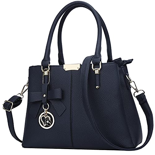 KKXIU 3 Zippered Compartments Purses and Handbags for Women Top Handle Satchel Shoulder Ladies Bags (A-Navy) - Image 1