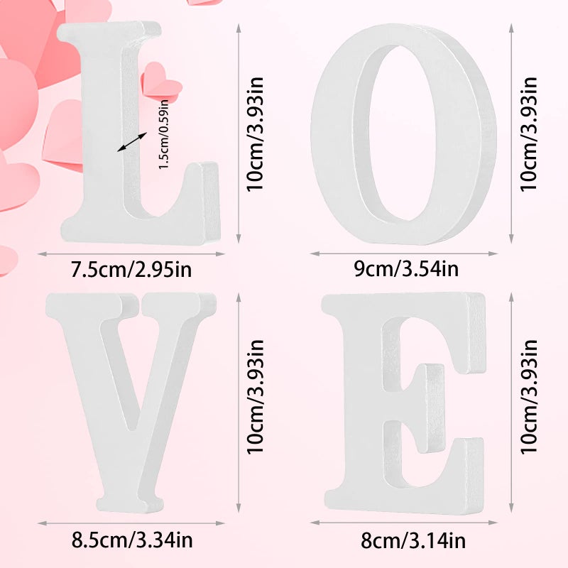 MixTeach White Freestanding Rustic Modern Wooden Love Signs, 4 x 4 Inches, Set of 4 for Valentine's Day & Daily Home Decoration - Image 2
