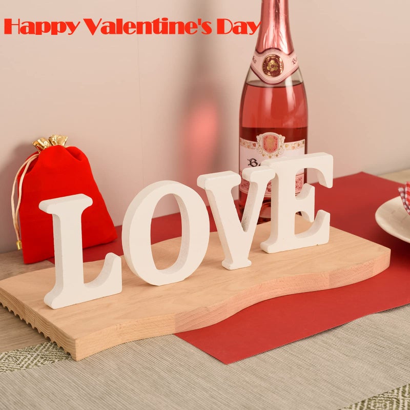 MixTeach White Freestanding Rustic Modern Wooden Love Signs, 4 x 4 Inches, Set of 4 for Valentine's Day & Daily Home Decoration - Image 3