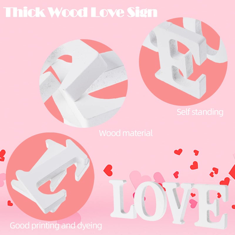 MixTeach White Freestanding Rustic Modern Wooden Love Signs, 4 x 4 Inches, Set of 4 for Valentine's Day & Daily Home Decoration - Image 4