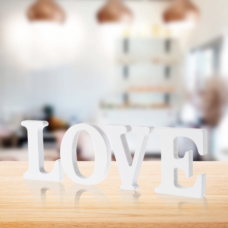 MixTeach White Freestanding Rustic Modern Wooden Love Signs, 4 x 4 Inches, Set of 4 for Valentine's Day & Daily Home Decoration - Image 1