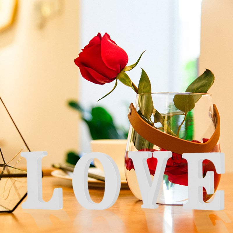 MixTeach White Freestanding Rustic Modern Wooden Love Signs, 4 x 4 Inches, Set of 4 for Valentine's Day & Daily Home Decoration - Image 5