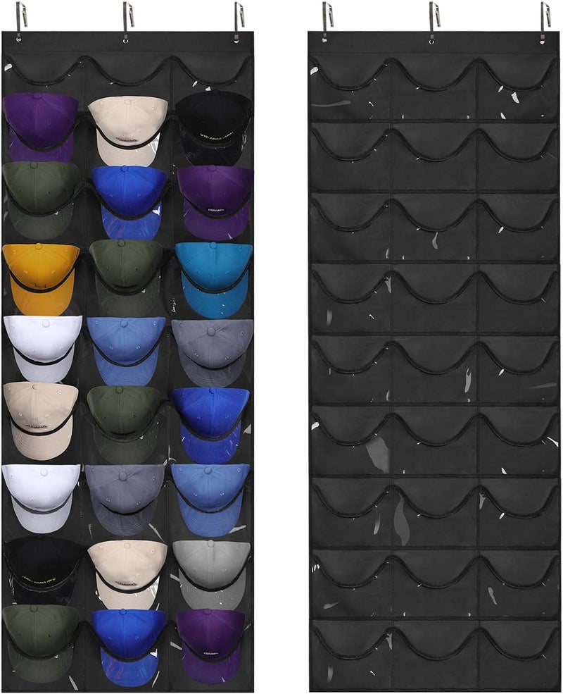 Dofilachy Hat Rack - Hat Organizer - Hat Racks for Baseball Caps, Visible Hat Holder - Baseball Rack for Wall Door with 3 Hooks, 27 Deep Pockets - Image 1