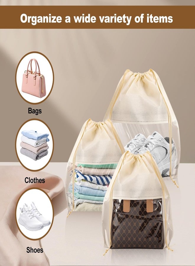 Bgtecho 12 Pcs Purse Dust Bag, Dustproof Drawstring Bag in 4 Size, Dust Covers for Handbags, Shoe Bags for Travel, Breathable Non Woven Fabric Storage Bags for Handbags Shoes Purses, Beige - Image 5