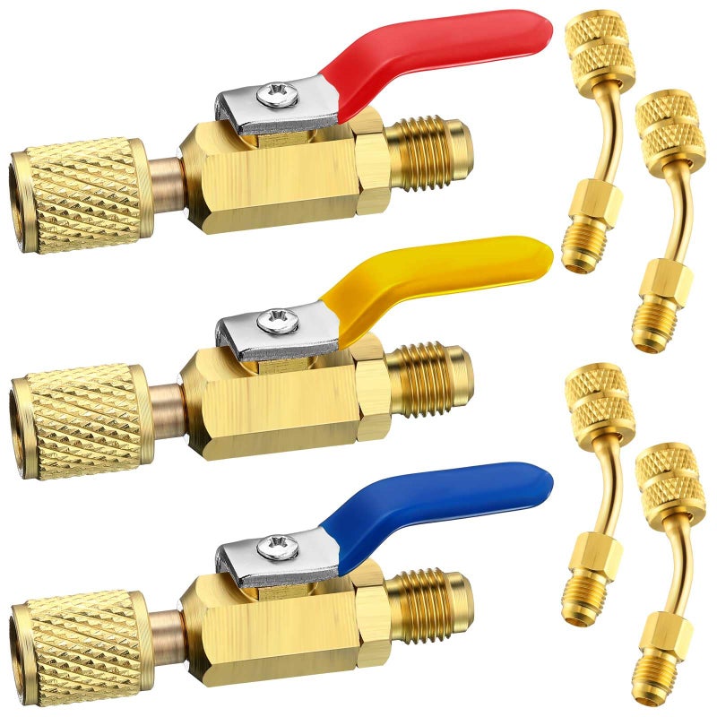 Mudder 7 Pcs Air Conditioning Refrigerant Compact Ball Valve 14 Inch for R410A R134A R12 R22 HVAC Adapter 516Inch Female to 14Inch MaleGold3 Straight Ball Valve 4 Angle Adapter - Image 2