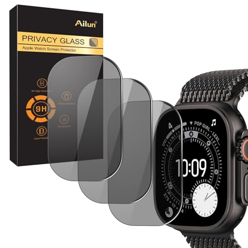 Ailun for Apple Watch Ultra 3/Ultra 2/Ultra Privacy Screen Protector [49mm], Tempered Glass Film, Anti-Scratch, High Definition, Touch Sensitive[3 Pack][Black] - Image 1