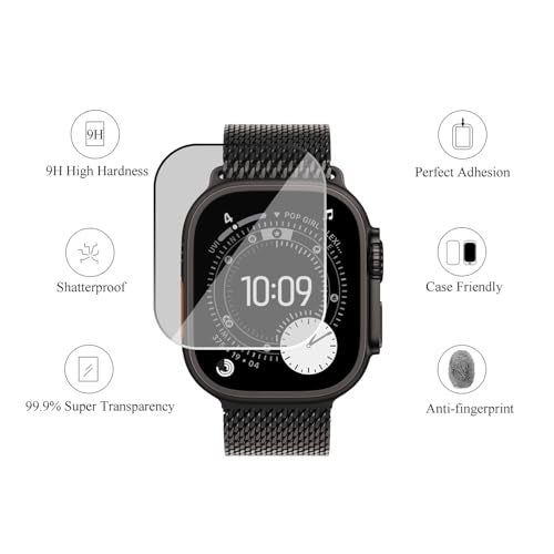 Ailun for Apple Watch Ultra 3/Ultra 2/Ultra Privacy Screen Protector [49mm], Tempered Glass Film, Anti-Scratch, High Definition, Touch Sensitive[3 Pack][Black] - Image 2