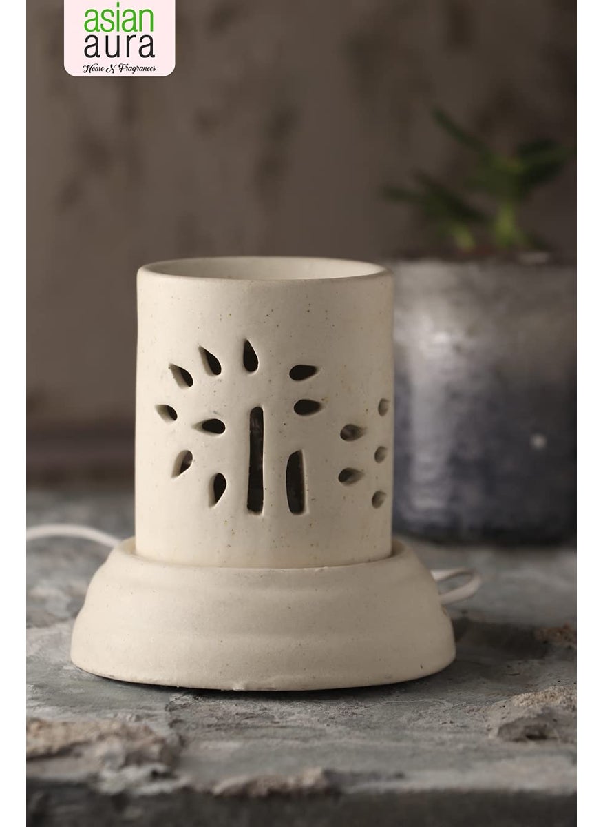ASIAN AURA Asian Aura Handcrafted Ceramic Electric Cylindric Shaped Aroma Diffuser Oil BurnerOil Warmer for Home Fragrance White Diffuser  - Image 5