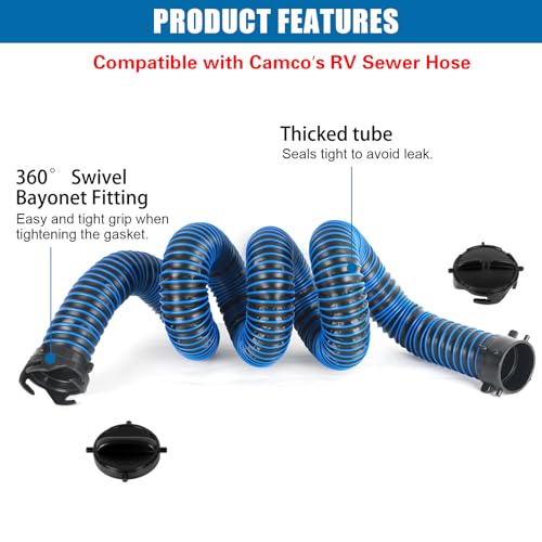 OUTPRIZE 10FT RV Sewer Hose Extension, EXTREME Heavy Duty 24 Mil TPE Material for Abrasion Resistance and Crush Protection, Camper Sewer Extension Hose with Caps, Blue - Image 5