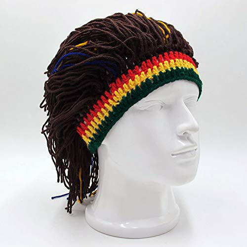 Kirmoo Knit Rasta Beanie Hats for Men Funny Winter Hats for Adults Jamaican Hat with Dreadlocks Fake Dreads Wig (Brown Beanie) - Image 4