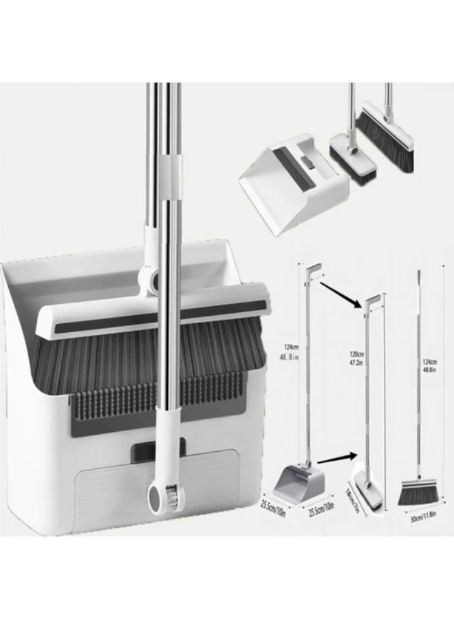 Long Handle Broom and Dustpan Set – Upright Design with Self-Cleaning Teeth – Built-In Storage for Easy, Hands-Free Cleaning – Lightweight & Durable for Home and Office - Image 5