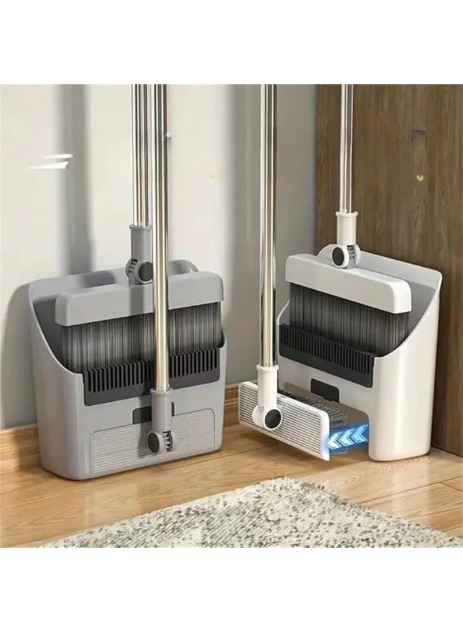 Long Handle Broom and Dustpan Set – Upright Design with Self-Cleaning Teeth – Built-In Storage for Easy, Hands-Free Cleaning – Lightweight & Durable for Home and Office - Image 1