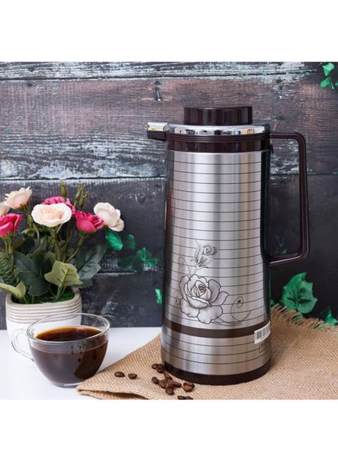 KRYPTON Printed Steel Flask With Handle 1L Silver/Brown - Image 4