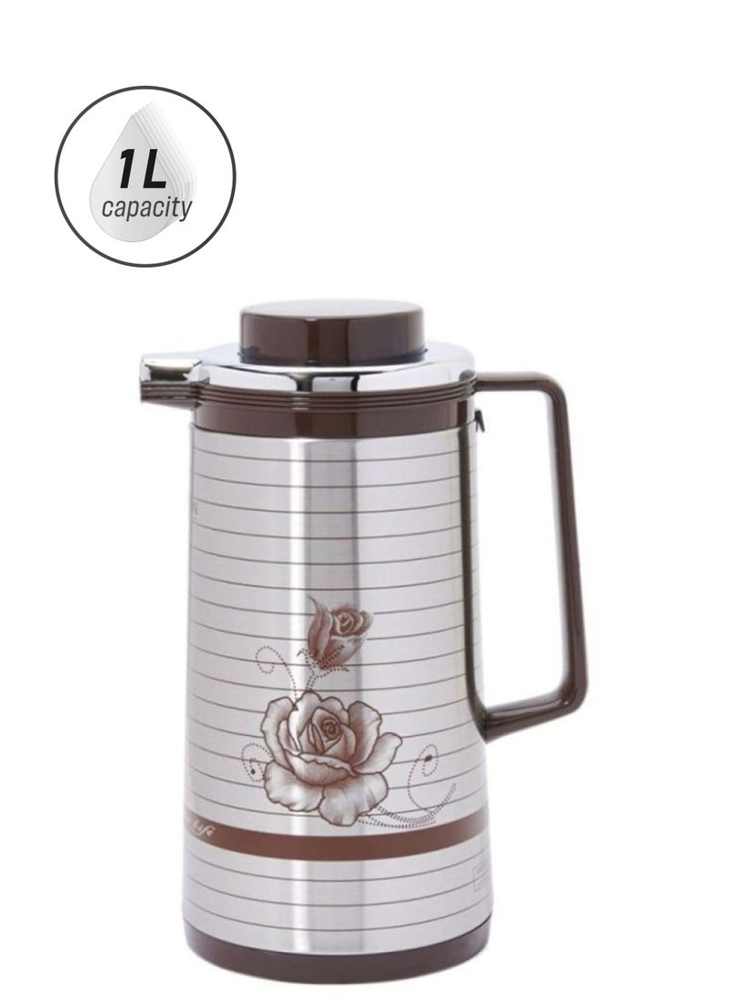KRYPTON Printed Steel Flask With Handle 1L Silver/Brown - Image 1