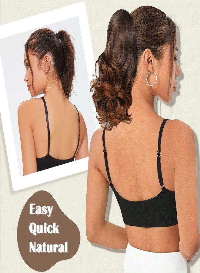 Angzon Ponytail Extension 8 Inch Claw Clip in Ponytail Short Curly Ponytail Extension for Women Fluffy Wavy Curly Synthetic Versatile Brown Black Hairpieces - Image 4