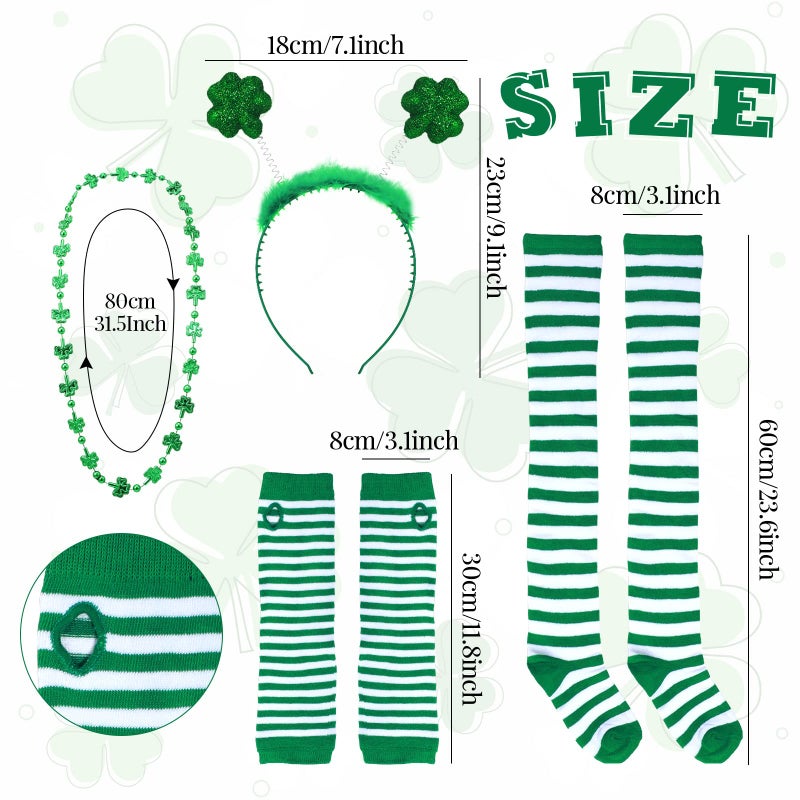 Unittype St. Patrick's Day Costume Set Striped Socks Arm Warmer Gloves 3 Layered Tulle Tutu Shamrock Headband Necklaces(Medium) - Image 2