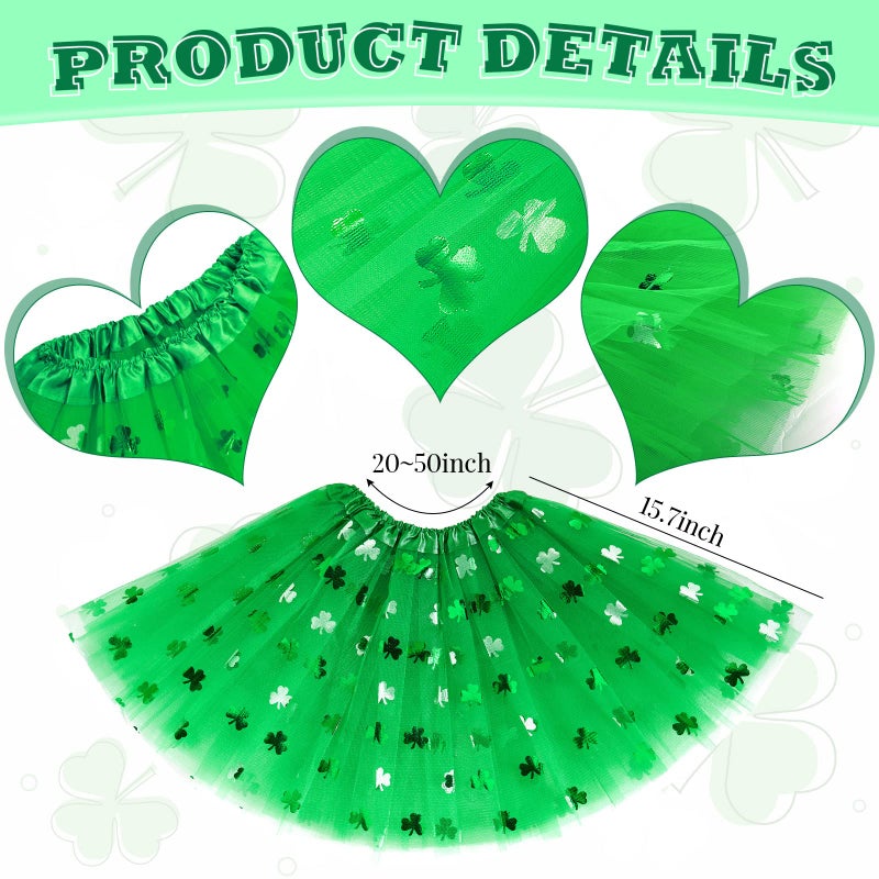Unittype St. Patrick's Day Costume Set Striped Socks Arm Warmer Gloves 3 Layered Tulle Tutu Shamrock Headband Necklaces(Medium) - Image 3