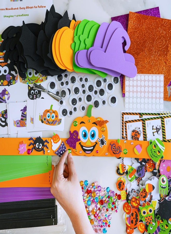 Winlyn 24 Sets Halloween Headbands Craft Kits DIY Crown Art Sets With Foam Stickers - Spider, Bat, Jack-o'-Lantern, Witch Hat - for Kids Classroom Activities, Party, Trick-or-Treat - Image 5