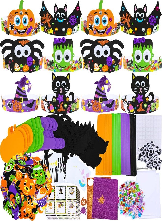 Winlyn 24 Sets Halloween Headbands Craft Kits DIY Crown Art Sets With Foam Stickers - Spider, Bat, Jack-o'-Lantern, Witch Hat - for Kids Classroom Activities, Party, Trick-or-Treat - Image 1