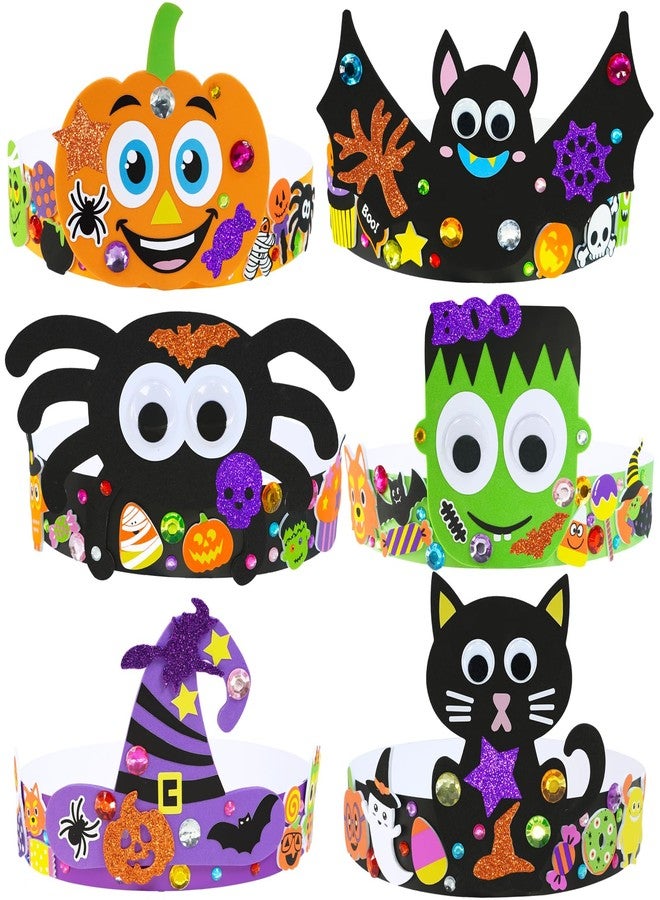 Winlyn 24 Sets Halloween Headbands Craft Kits DIY Crown Art Sets With Foam Stickers - Spider, Bat, Jack-o'-Lantern, Witch Hat - for Kids Classroom Activities, Party, Trick-or-Treat - Image 2