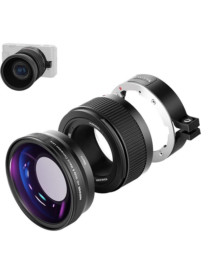 Neewer NEEWER Wide Angle Lens Compatible with Sony ZV1 Camera, 2 in 1 18mm HD Wide Angle & 10x Macro Additional Lens with Extension Tube, Bayonet Mount Lens Adapter, Cleaning Cloth (Black Frame)  - Image 1