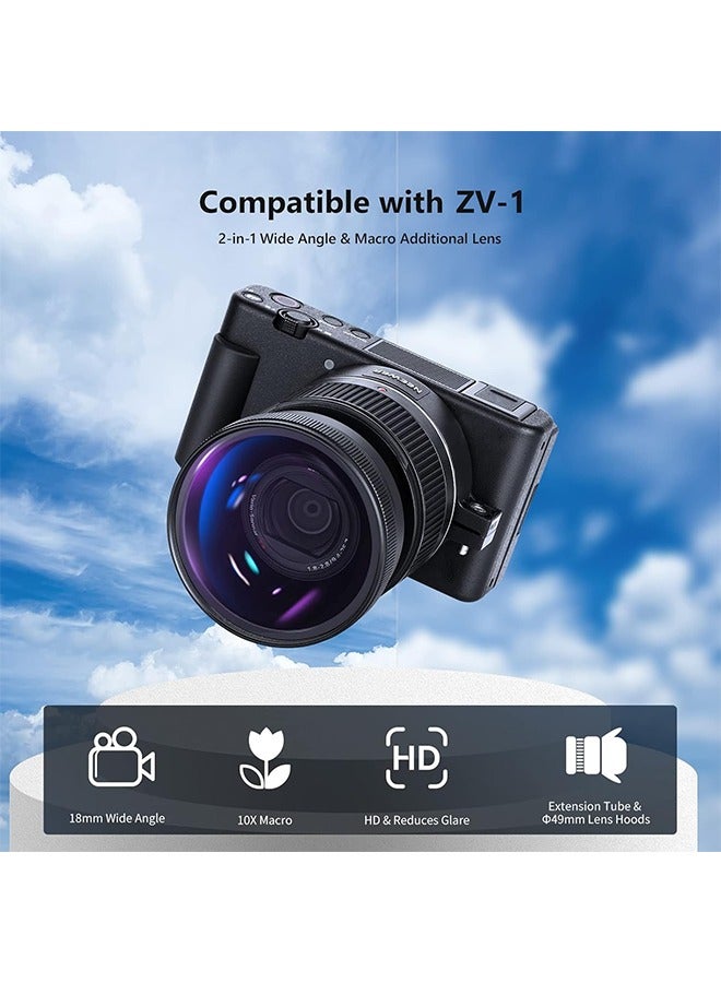 Neewer NEEWER Wide Angle Lens Compatible with Sony ZV1 Camera, 2 in 1 18mm HD Wide Angle & 10x Macro Additional Lens with Extension Tube, Bayonet Mount Lens Adapter, Cleaning Cloth (Black Frame)  - Image 2