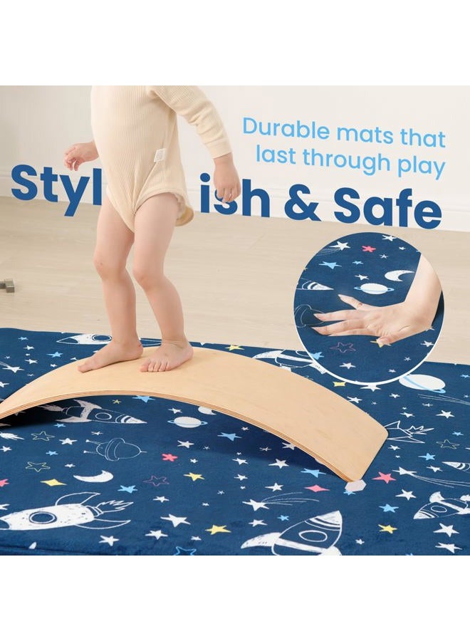 Huloo Sleep Baby Play Mat for Floor,1.3" Thick Cushioned Playpen Mat 50"x50",Extra Soft Elasti-Foam,Water Repellent Coral Velvet,Non-Slip for Crawling&Tummy Time,Infant Toddler Kids Nursery Rug(Space) - Image 3
