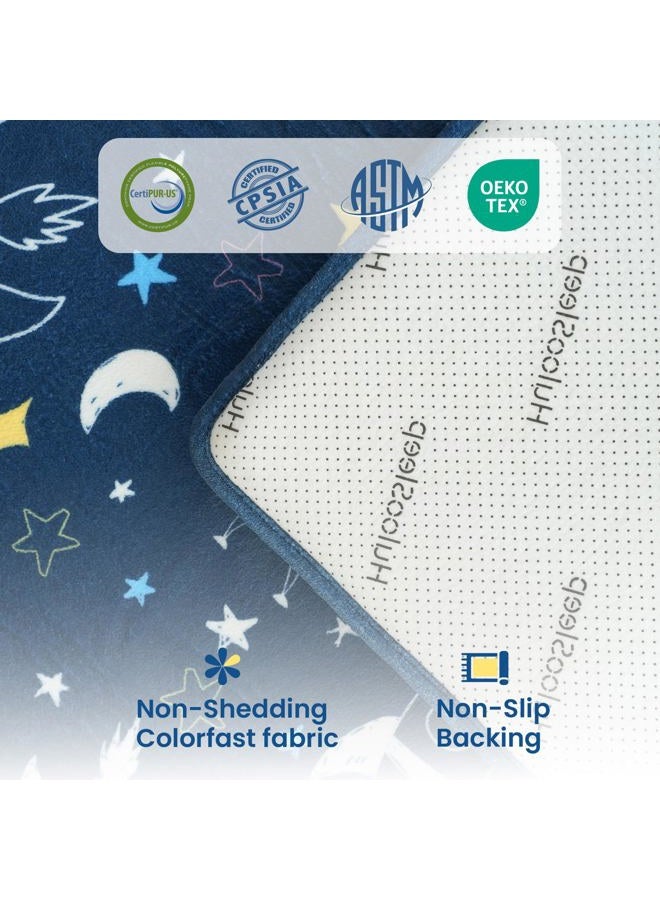 Huloo Sleep Baby Play Mat for Floor,1.3" Thick Cushioned Playpen Mat 50"x50",Extra Soft Elasti-Foam,Water Repellent Coral Velvet,Non-Slip for Crawling&Tummy Time,Infant Toddler Kids Nursery Rug(Space) - Image 5