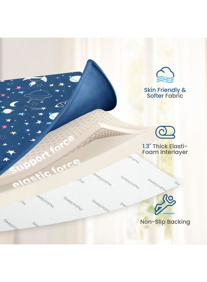Huloo Sleep Baby Play Mat for Floor,1.3" Thick Cushioned Playpen Mat 50"x50",Extra Soft Elasti-Foam,Water Repellent Coral Velvet,Non-Slip for Crawling&Tummy Time,Infant Toddler Kids Nursery Rug(Space) - Image 4