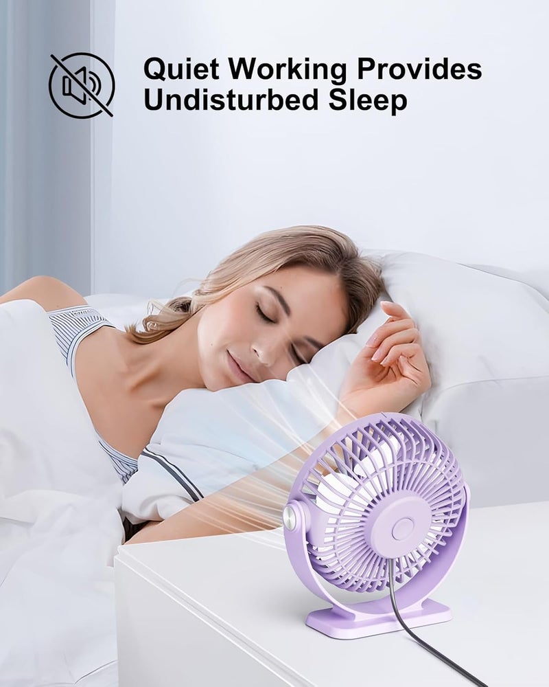 TriPole Desk Fan USB Powered Mini Portable Fan 3 Speeds Strong Airflow Small USB Fans 360°Rotation Personal Travel Fan 5.1 Inch for Home Office Table Bedroom Bedside Desktop, Purple, 4.9ft Cable - Image 5