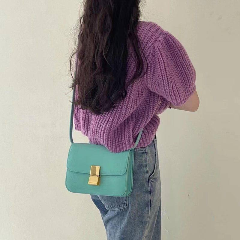 Genuine Leather Women'S Bag Lizard Pattern Tofu Bag Casual And Fashionable Crossbody Bag Solid Color Textured Shoulder Underarm Bag - Image 1