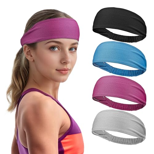 Sukeen Cooling Headbands for Women 4 Pack Instant Cooling Moisture Wicking NonSlip Sweatbands for Women Elastic Sweat Bands Headbands for Running Yoga Gym Sports Workout BlackBlueRose RedGray - Image 1