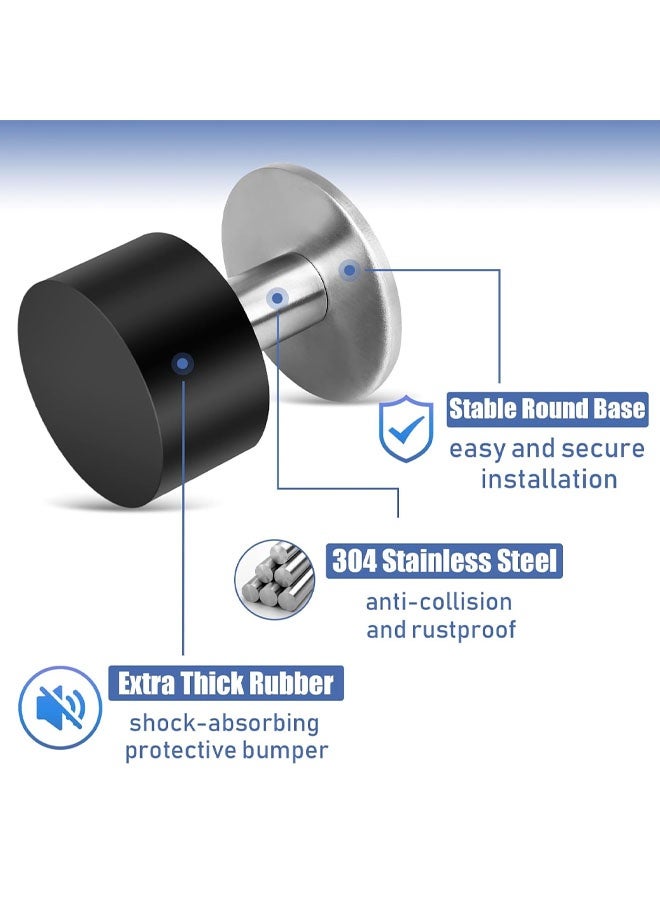 2pcs Black Silver Stainless Steel No-Punch Impact Door Stop Rubber Door Stopper - Image 2