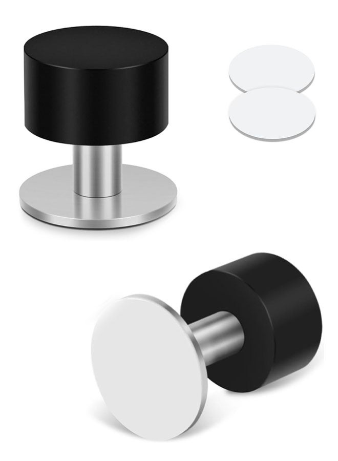 2pcs Black Silver Stainless Steel No-Punch Impact Door Stop Rubber Door Stopper - Image 1