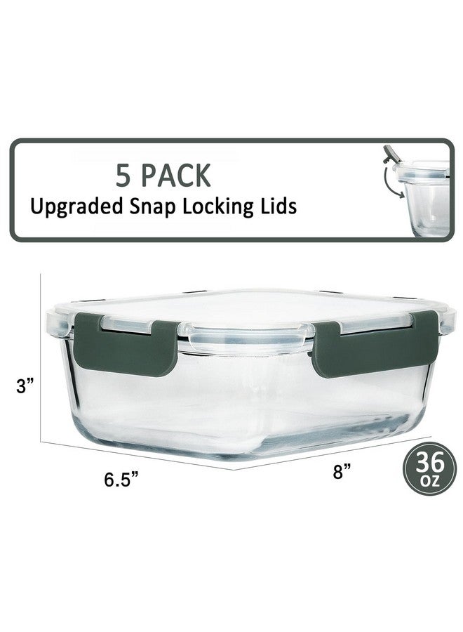 M MCIRCO M MCIRCO [5-Packs, 36 Oz Glass Meal Prep Containers with Snap Locking Lids Glass Food Containers,Airtight Lunch Container,Microwave, Oven, Freezer and Dishwasher (4.5 Cup)  - Image 2