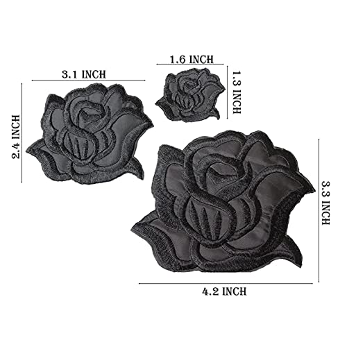 U-Sky Sew or Iron on Embroidered Patches | Classic Black Rose Design | Family Clothing DIY Project | Fashion Jackets Jeans Hoodie Vest Bags Hats | 3 Sizes (4.2"x3.3"+3.1"x2.4"+1.6"x1.3") | 3PCs Pack​ - Image 2
