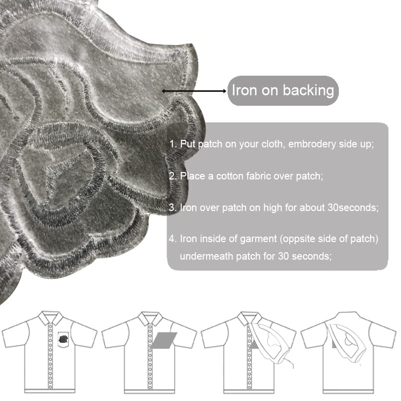 U-Sky Sew or Iron on Embroidered Patches | Classic Black Rose Design | Family Clothing DIY Project | Fashion Jackets Jeans Hoodie Vest Bags Hats | 3 Sizes (4.2"x3.3"+3.1"x2.4"+1.6"x1.3") | 3PCs Pack​ - Image 3