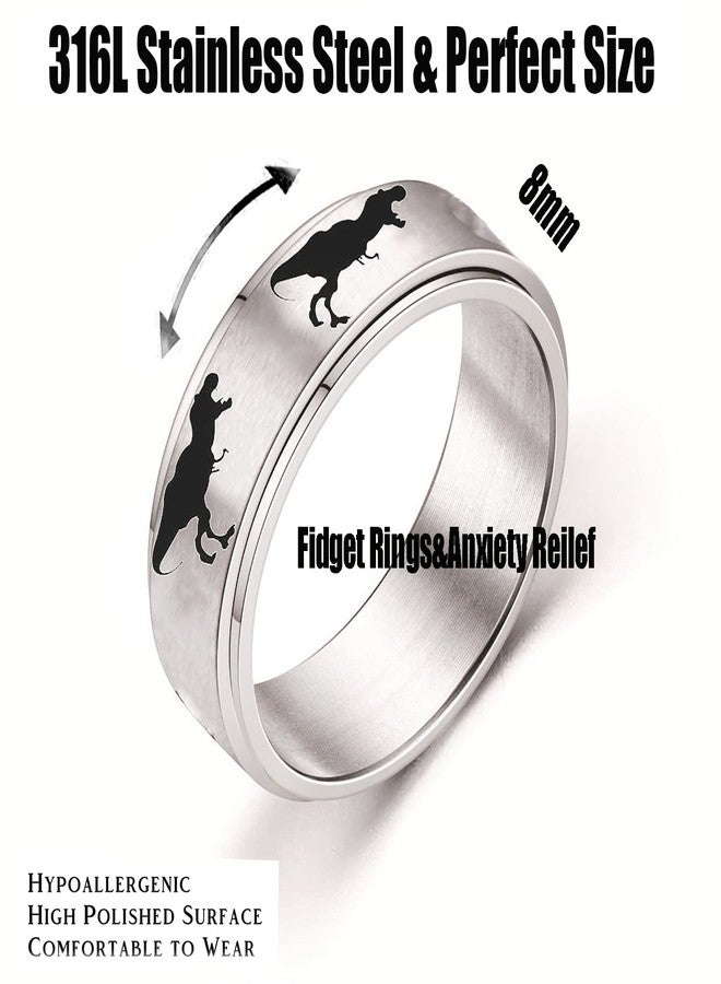 INENIMARTJ Dinosaur Fidget Rings for Women Men Stainless Steel Spinner Ring Dinosaur Anxiety Ring Jurassic Dinosaurs Anxiety Spinning Ring (A Tyrannosaurus, 6) - Image 2