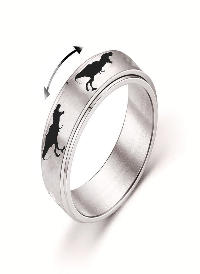 INENIMARTJ Dinosaur Fidget Rings for Women Men Stainless Steel Spinner Ring Dinosaur Anxiety Ring Jurassic Dinosaurs Anxiety Spinning Ring (A Tyrannosaurus, 6) - Image 1