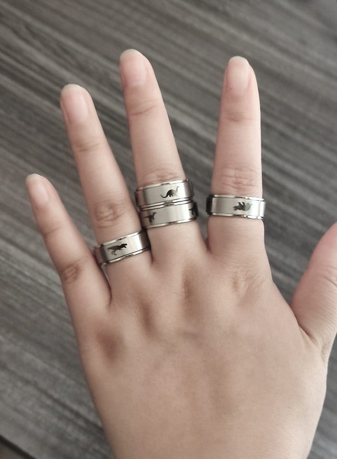 INENIMARTJ Dinosaur Fidget Rings for Women Men Stainless Steel Spinner Ring Dinosaur Anxiety Ring Jurassic Dinosaurs Anxiety Spinning Ring (A Tyrannosaurus, 6) - Image 3
