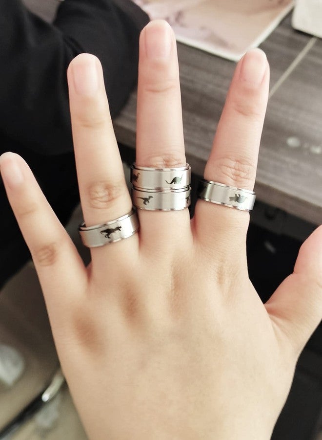 INENIMARTJ Dinosaur Fidget Rings for Women Men Stainless Steel Spinner Ring Dinosaur Anxiety Ring Jurassic Dinosaurs Anxiety Spinning Ring (A Tyrannosaurus, 6) - Image 4