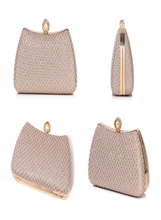 MUDUO Clutch Purses for Women Rhinestone Formal Evening Bag Sparkly Diamond Handbag for Cocktail Prom Party Wedding (Champagne-WZ88) - Image 3