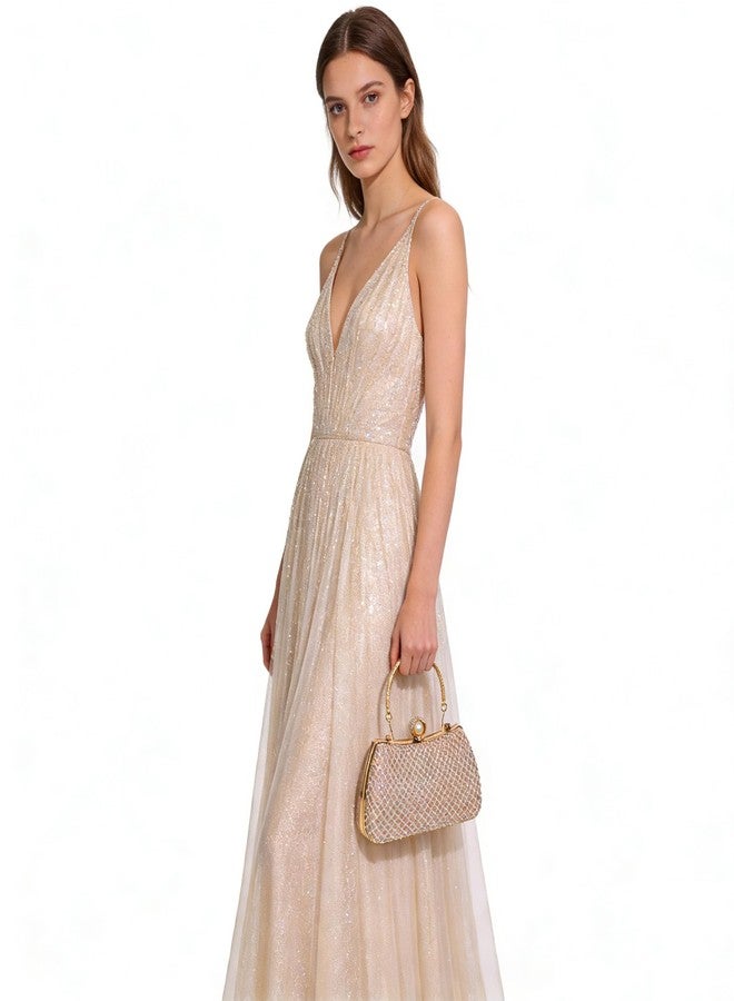 MUDUO Clutch Purses for Women Rhinestone Formal Evening Bag Sparkly Diamond Handbag for Cocktail Prom Party Wedding (Champagne-WZ88) - Image 2