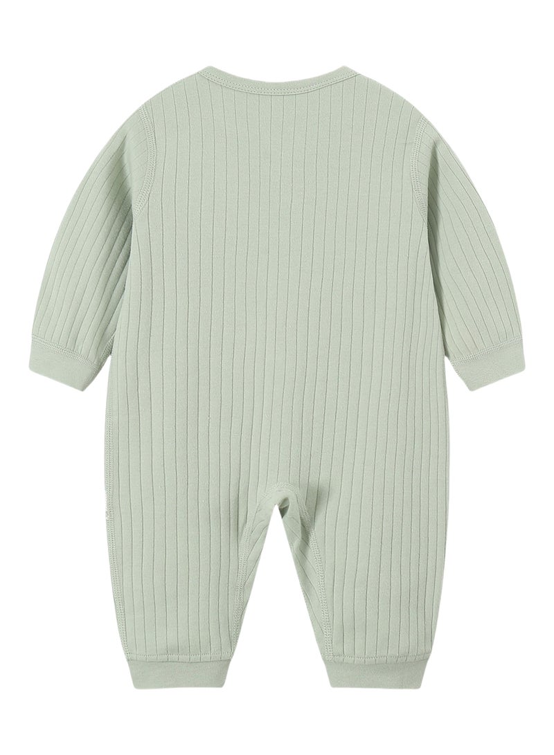 Baby Long Sleeve Romper - 100% Cotton Jacquard Knit, Full Front Snap, Embroidered Bear, Soft & Breathable - For 3-18 Months  - Image 3