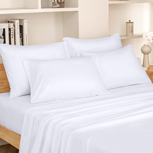 HOMEIDEAS Queen Size Bed Sheets  6 Piece Set White  Extra Soft Brushed Microfiber 1800 Bedding Sheets Deep Pocket Wrinkle  Fade Free